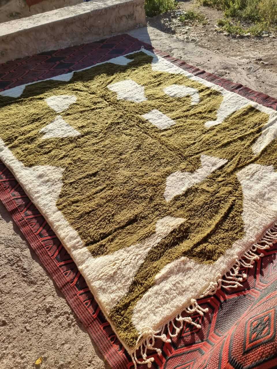 Beni ourain rugs, Olive Green Mini Checkered Rug 2121