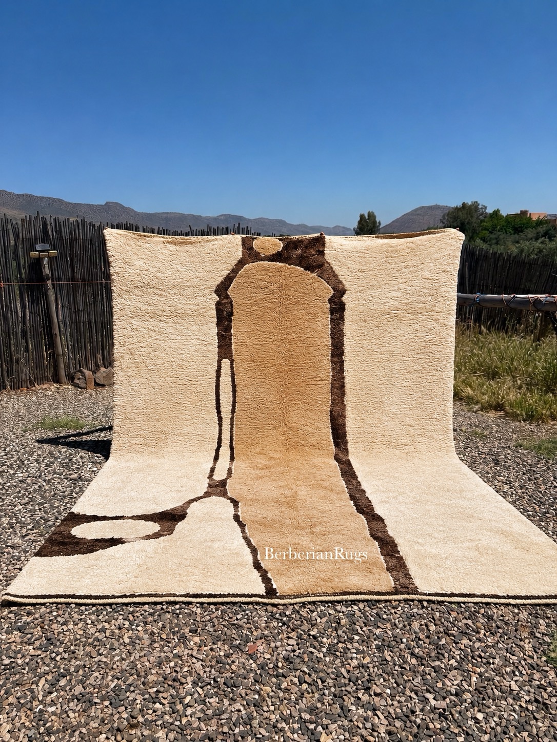 Modern Morocco rug, beige beni ourain rug,