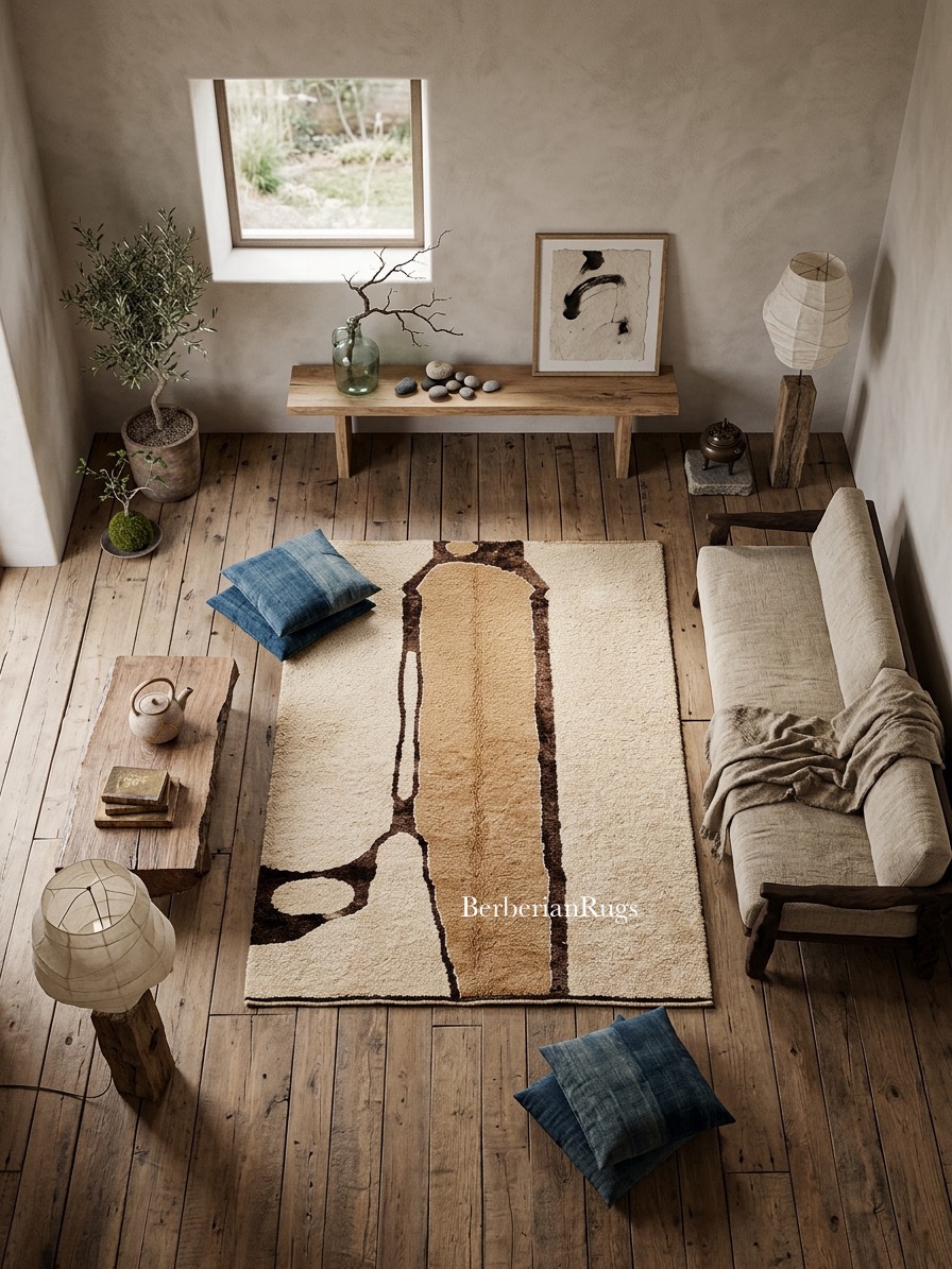 Modern Morocco rug, beige beni ourain rug, - Image 7