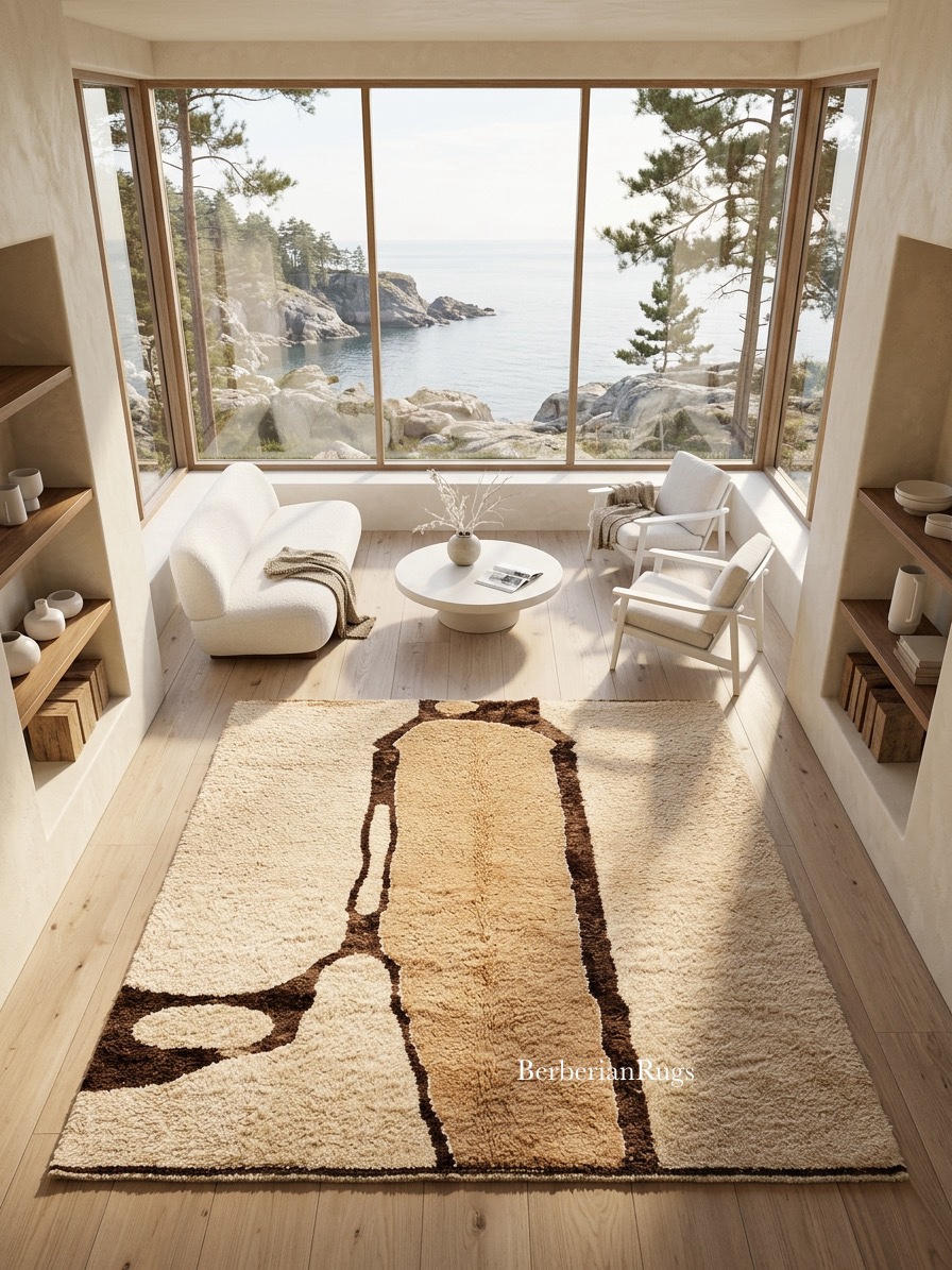Modern Morocco rug, beige beni ourain rug, - Image 6