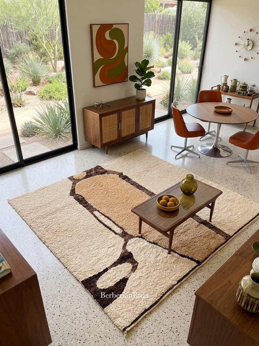 Modern Morocco rug, beige beni ourain rug, - Image 5