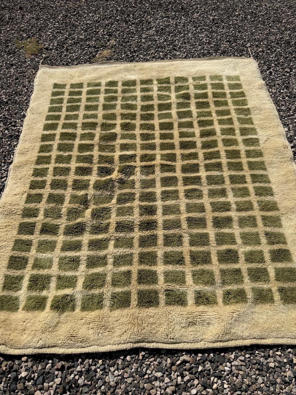 Moroccan checkered green rug : 6x7 Feet - Image 4