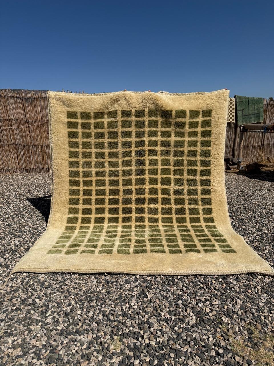 Moroccan checkered green rug : 6x7 Feet